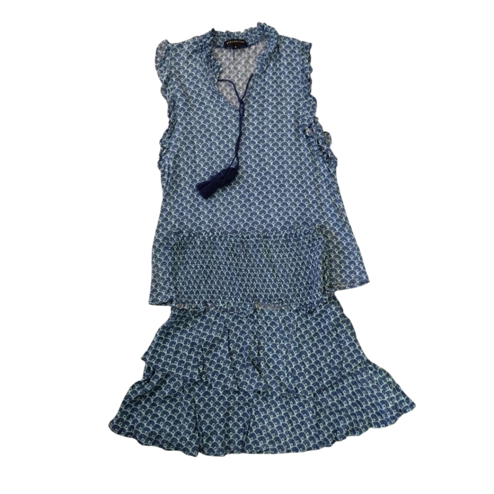 Gibson Blue Tiered  Strapless Casual Top And Skirt